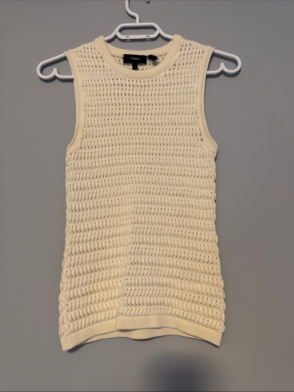 Theory Cream Crochet Knit Sleeveless Tank